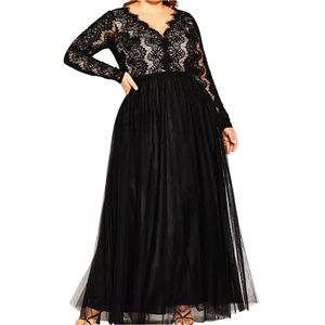 City Chic Rare Beauty Black Lace & Chiffon Maxi Dress